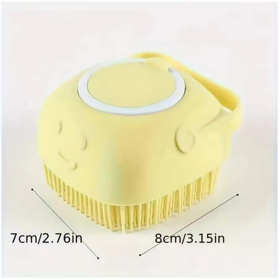 Soft Silicone Dog Bath Brush with Shampoo Dispenser – Gentle Pet Massage & Grooming Brush