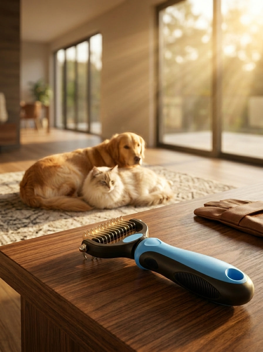 Pet Deshedding Fur Remover Brush for Dogs & Cats – Gentle – Removes Loose Fur, Knots & Shedding Hair