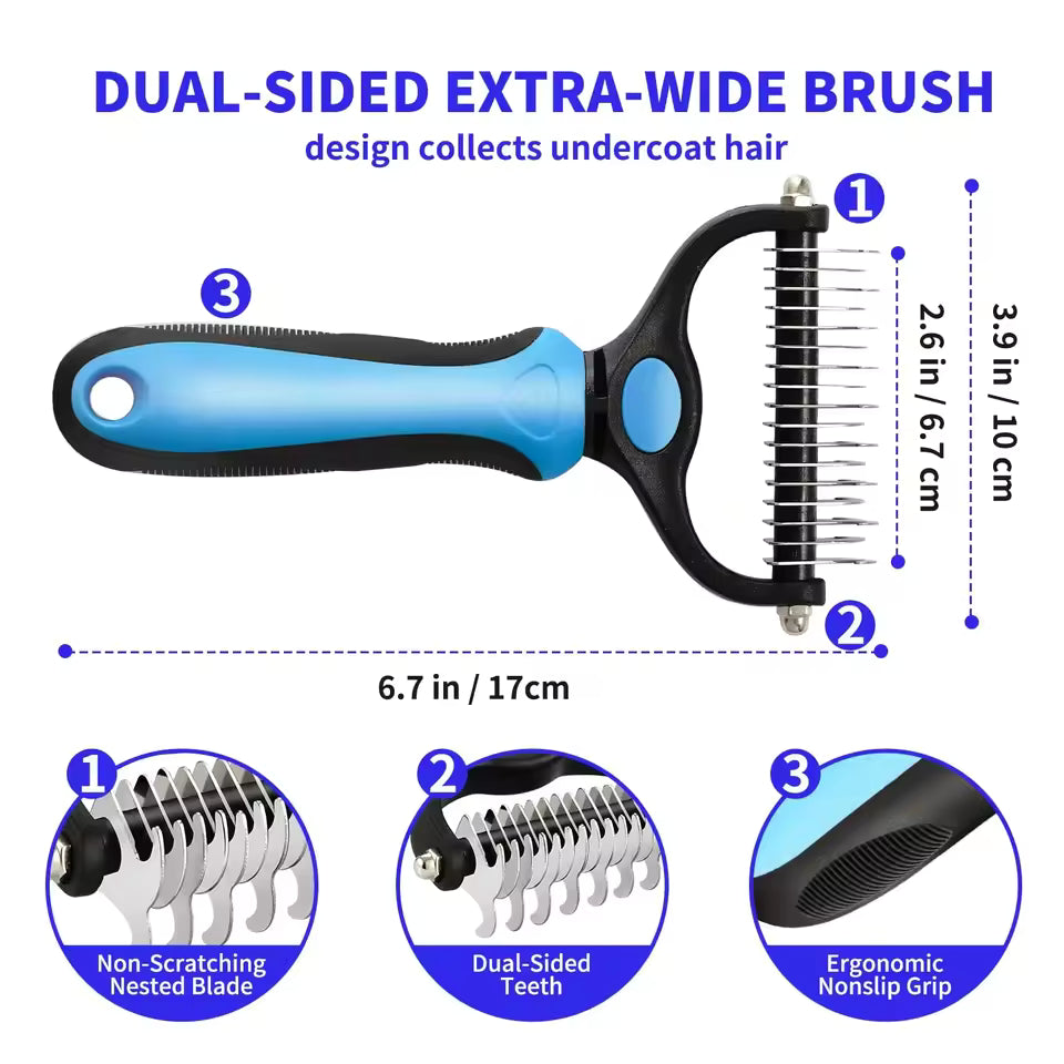 Pet Deshedding Fur Remover Brush for Dogs & Cats – Gentle – Removes Loose Fur, Knots & Shedding Hair