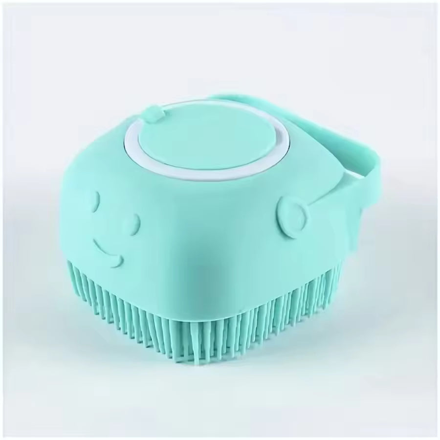 Soft Silicone Dog Bath Brush with Shampoo Dispenser – Gentle Pet Massage & Grooming Brush