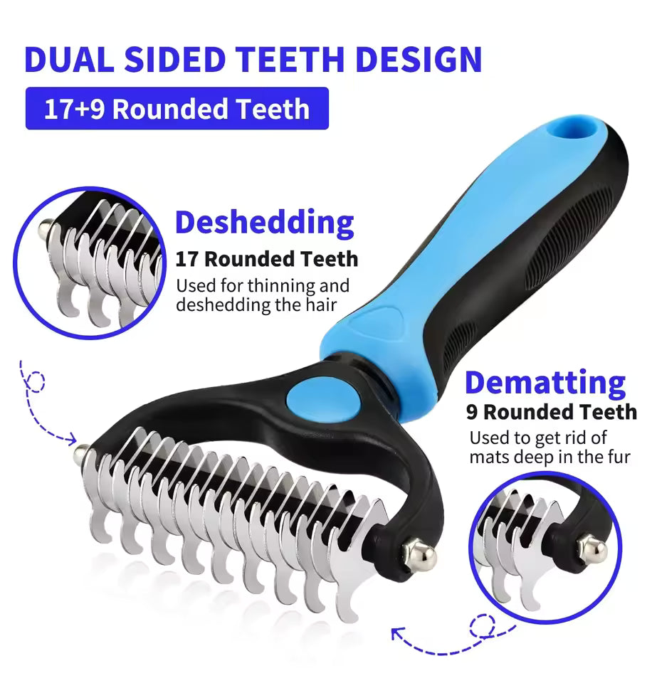 Pet Deshedding Fur Remover Brush for Dogs & Cats – Gentle – Removes Loose Fur, Knots & Shedding Hair