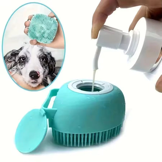 Soft Silicone Dog Bath Brush with Shampoo Dispenser – Gentle Pet Massage & Grooming Brush